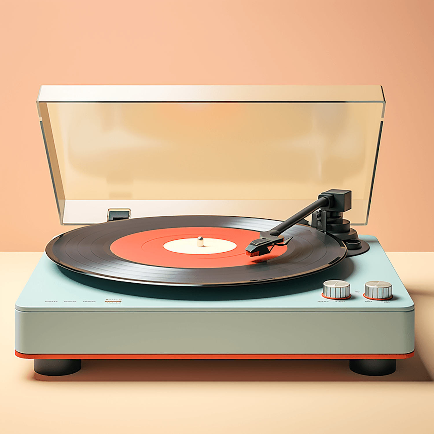 Une platine vinyle rétro vert menthe avec un disque en train de tourner